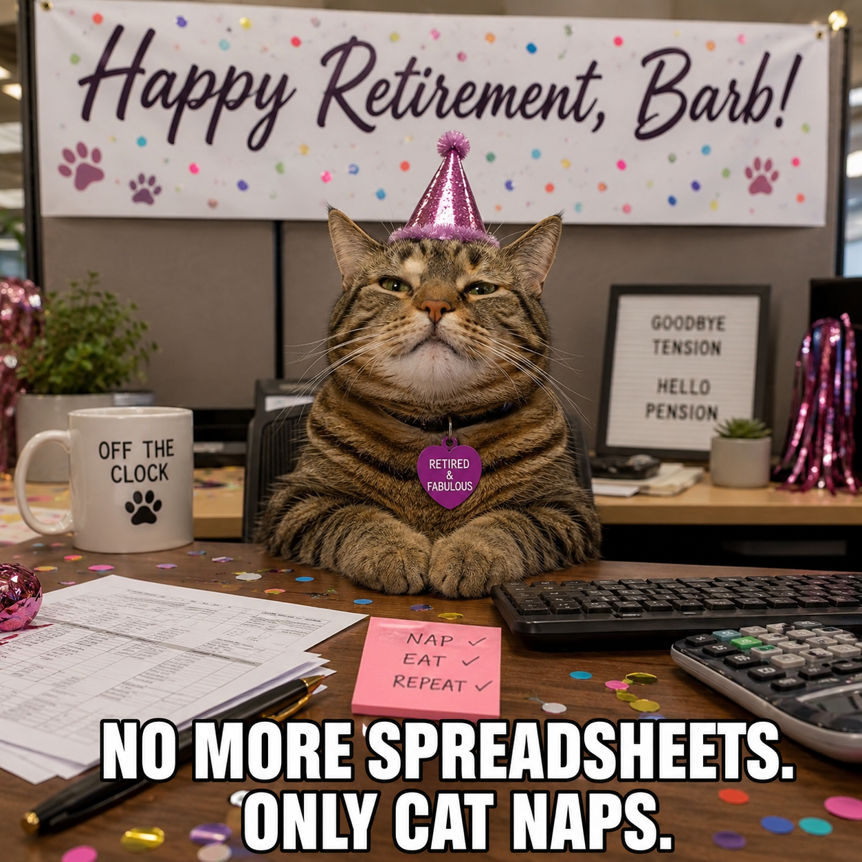 Barb Retirement Cat Meme